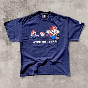 Super Mario Size Matters Tee Giant Tag Graphic Shirt Nintendo M Funny Promo Y2k